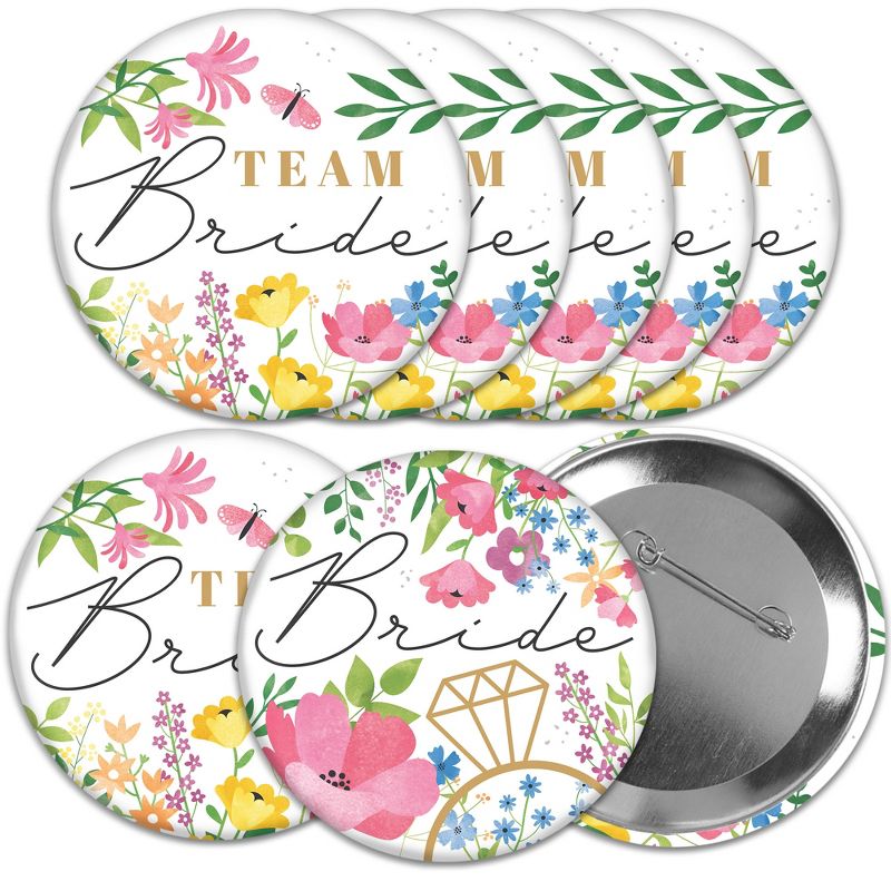 Big Dot of Happiness Wildflowers Bride - 3 inch Boho Floral Bridal Shower and Wedding Party Badge - Pinback Buttons - Set of 8, 1 of 9