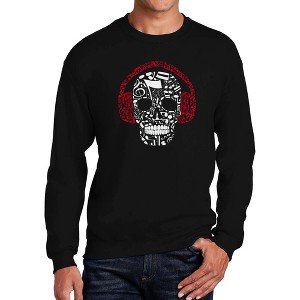 LA Pop Art Men's Word Art Crewneck Sweatshirt - Music Notes Skull - 1 of 4