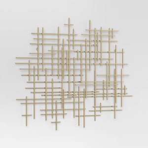 36"x30" Mid-Century Metal Wall Décor Gold - Threshold™: Abstract Art, Horizontal/Vertical Display, No Battery Required - 1 of 4