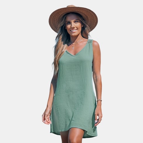 Women's Crinkle & Crochet Sleeveless Cover-up Dress - Cupshe-s-green ...