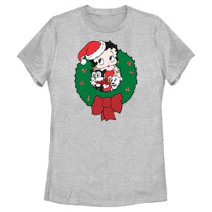 Women's Betty Boop Christmas Characters Wreath T-Shirt - 1 of 4