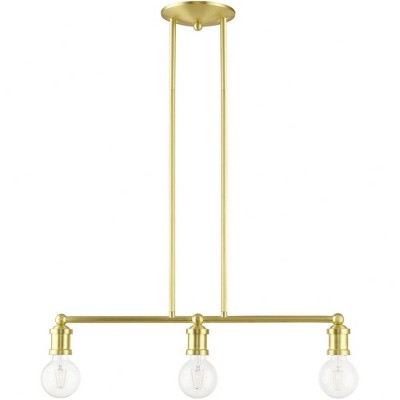 Lansdale Satin Brass 3-Light Linear Chandelier with Exposed Bulbs