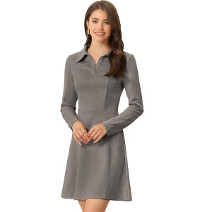 INSPIRE CHIC Women's Regular Fit Faux Suede Lapel Neck Long Sleeve Elegant A-Line Mini Dress - 1 of 4