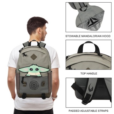 The Mandalorian Star Wars The Mandalorian Grogu Pouch 17" Adult Hooded Backpack — фото 4