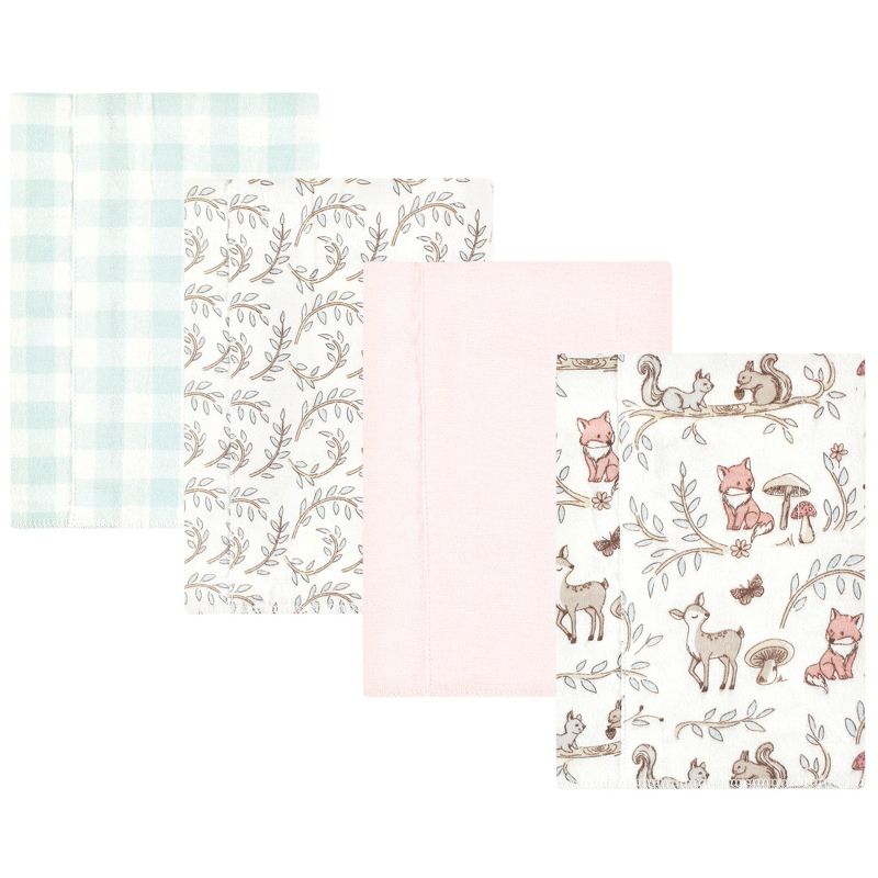 Hudson Baby Infant Girl Cotton Flannel Burp Cloths, Girl Woodland Pals 4-Pack, One Size, 1 of 7