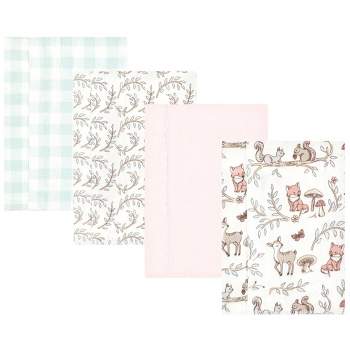Hudson Baby Infant Girl Cotton Flannel Burp Cloths, Girl Woodland Pals 4-Pack, One Size