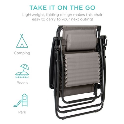 Ice Gray Zero Gravity Outdoor Lounger with Canopy and Side Tray