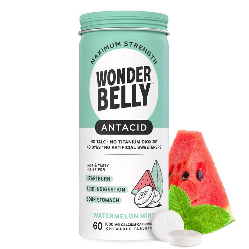 Wonderbelly Antacid 1000mg Chewable Heartburn Relief Tablets - Watermelon Mint - 60ct, 1 of 18