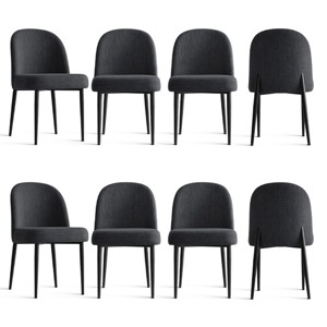 Set of 8 Modern Linen Upholstered Dining Chairs, Armless Padded Kitchen Side Chairs with Black Metal Legs for Dining Room or Kitchen - Panipeachy - 1 of 4