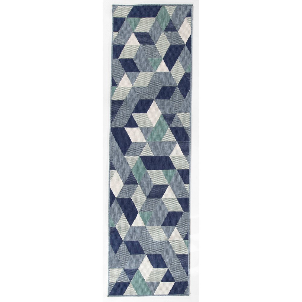  x 7' Felix Modern Geometric Runner Indoor/Outdoor Rug Blue
