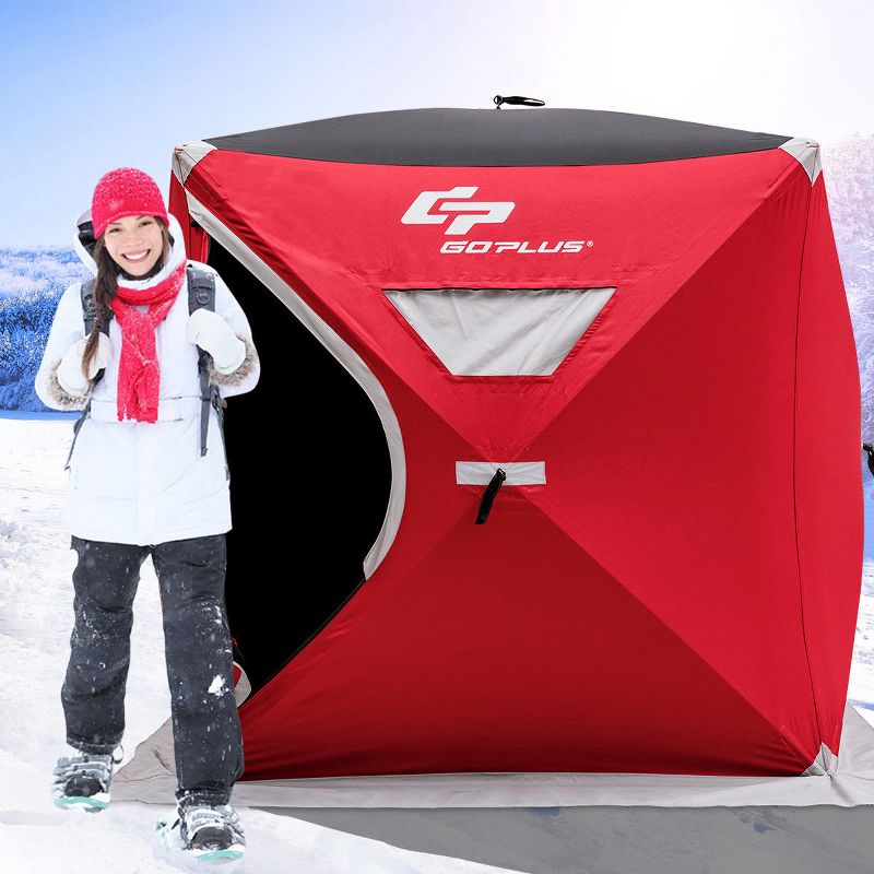 Costway Portable Pop-up 4-person Ice Shelter Fishing Tent Shanty w/ Bag Ice Anchors Red, 3 of 10