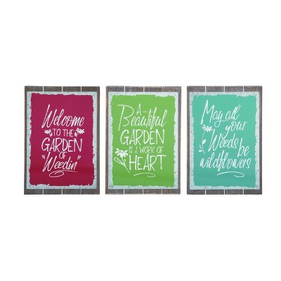 Transpac MDF Garden Quote Decor Set of 3 Spring Home Decorations