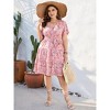 Plus Size V Neck Midi Dress Wrap Short Sleeves High Waisted Summer Casual Belt Dress - 2 of 4