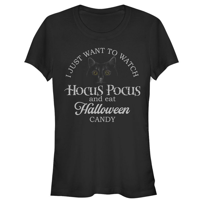 Juniors Womens Disney Hocus Pocus Just Want to Eat Halloween Candy T-Shirt, 1 of 4