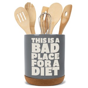 Elanze Designs Funny Diet Healthy Eating Comedic Ceramic Cork Bottom Gray Large Capacity Utensil Holder Crock for Countertop Storage, Stylish & - 1 of 4