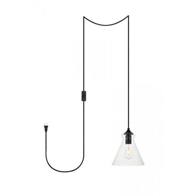 Elegant Lighting Destry 1 Light Black plug-in Pendant With Clear Glass