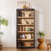 74.5"H Mid-Century Modern Ash Wood Display Cabinet with Glass Doors & Adjustable Shelves, Bookshelf Curio Cabinet for Living Room - 3 of 4