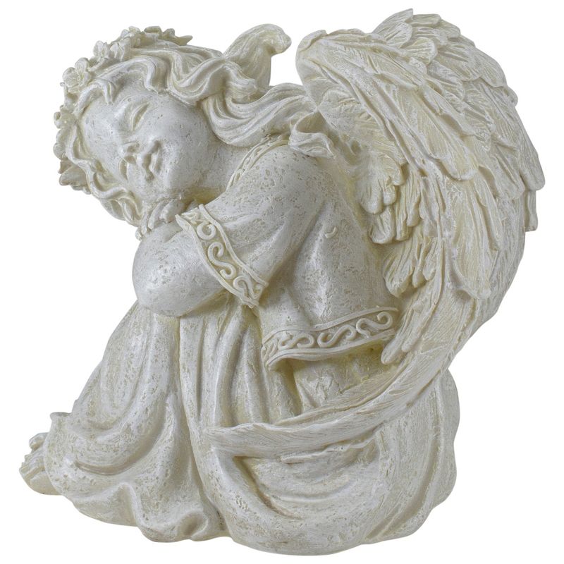 Northlight 8.5" Ivory Resting Angel with Floral Crown Outdoor Garden Statue, 5 of 6