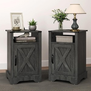 RoyalCraft Farmhouse Nightstand with Charging Station, Rustic End Table with Shelf and Storage for Bedroom or Home Office, Dark Grey - 1 of 4