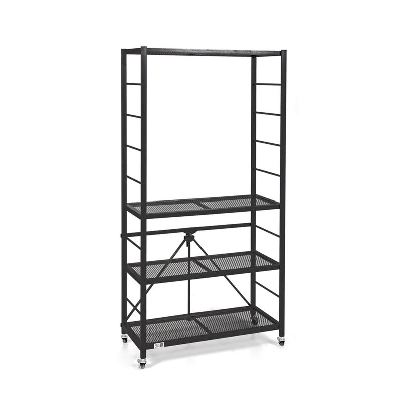 Origami R2 Series Folding Portable Heavy Duty Durable Powder Coated Steel Storage Rack with 10 Adjustable Shelves and Wheels, Black, 1 of 7