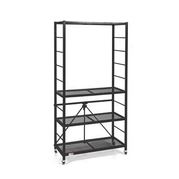 Origami R2 Series Folding Portable Heavy Duty Durable Powder Coated Steel Storage Rack with 10 Adjustable Shelves and Wheels, Black