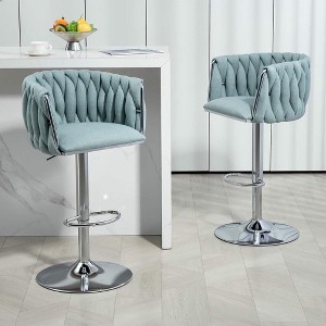 Resenkos Counter Bar Stools, Counter Stool,360�� Swivel Bar Stools Set of 2 with Woven Back & Footrest(Blue) - 1 of 4