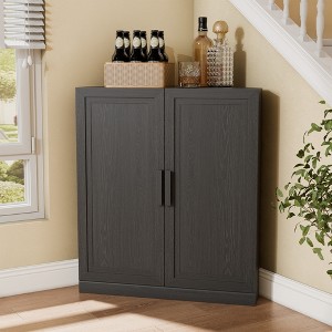 Spassway Black Kitchen and Dining Cabinets Small Corner Wine Bar Cabinet with Adjustable Shelves Kitchen Buffet Sideboard for Dining Room Living Room - 1 of 4