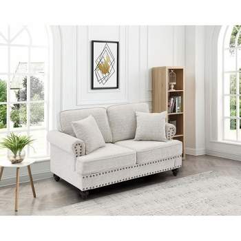 Upholstered 3 Seat/Loveseat/1 Seat Sofa Couches with Nailhead Accents, Scrolled Armrests, and Turned Legs-ModernLuxe