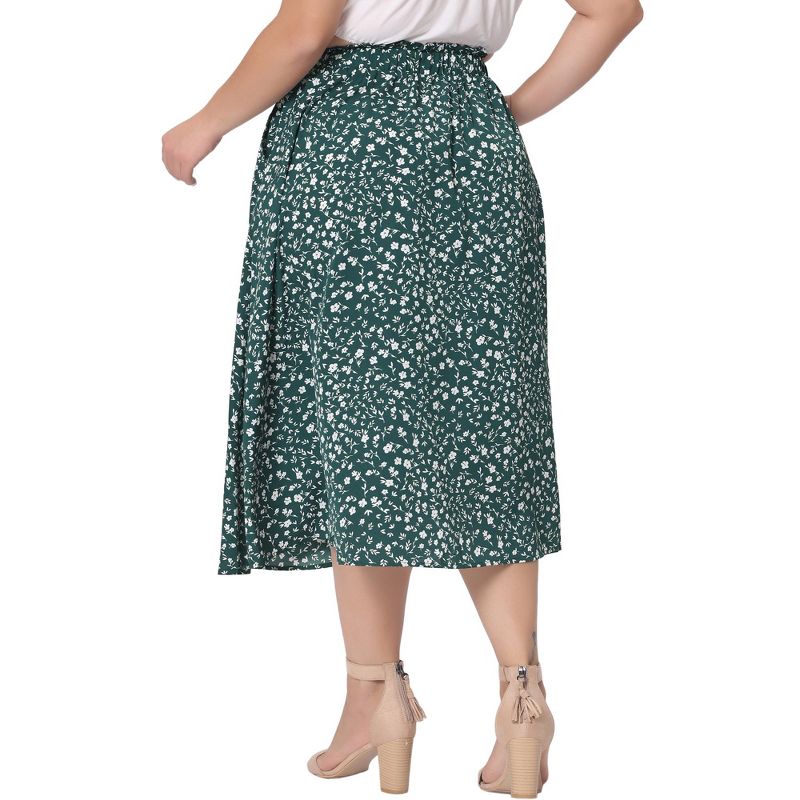 Agnes Orinda Women's Plus Size Pleated Elastic High Waist Casual Pockets Swing Floral Midi A Line Skirt, 4 of 6