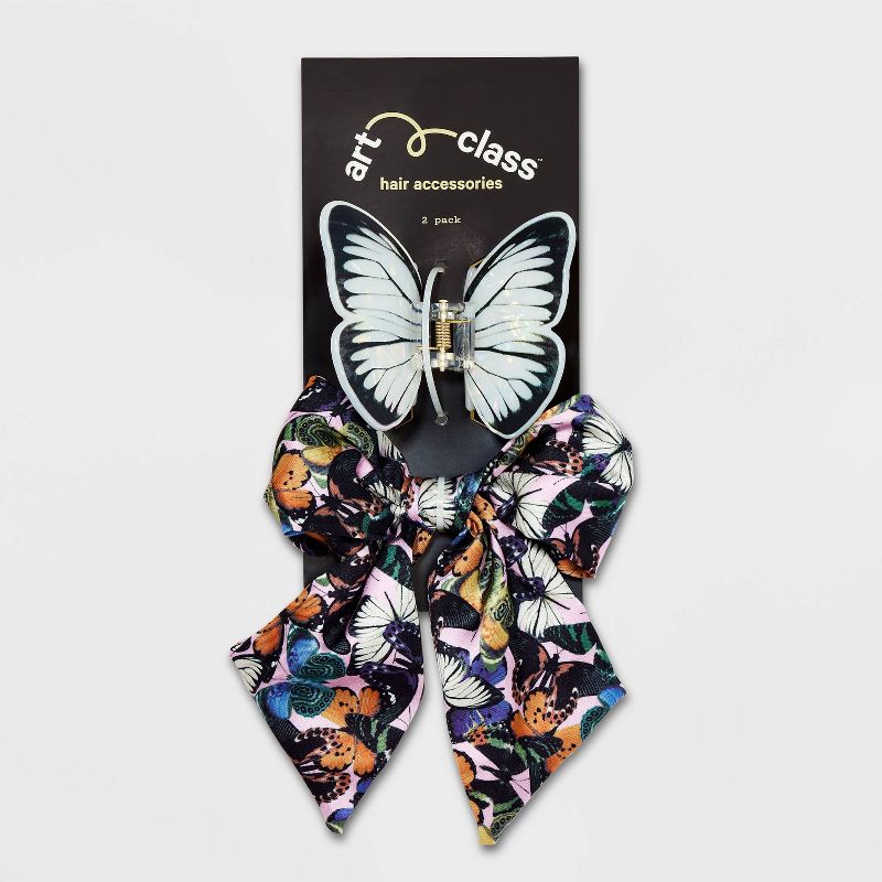 Girls&#39; 2pk Butterfly Claw Clips and Printed Bow Twister - art class&#8482;, 3 of 6