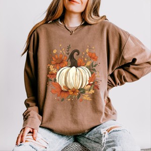 Simply Sage Market Fall Pumpkin Floral Lightweight Garment Dyed Sweatshirt - 1 of 4