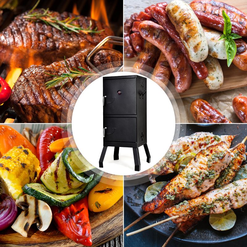 Costway Vertical Charcoal Smoker BBQ Barbecue Grill w/ Temperature Gauge Outdoor Black, 5 of 11