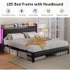King Size Upholstered Bed Frame with LED Lights and Storage Headboard, Heavy Duty, Charging Station, No Box Spring Needed, Black Leather - 3 of 4