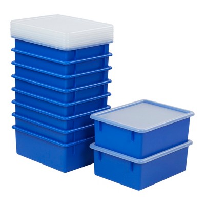 Ecr4kids Letter Size Tray With Lid, Storage Containers, Blue, 10