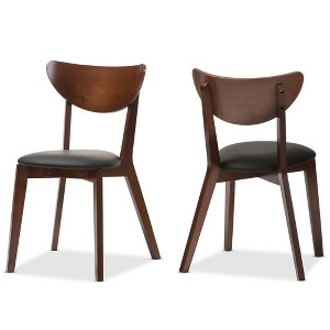 Baxton Studio Set of 2 Sumner Mid-Century Faux Leather Dining Chairs - Black, "Walnut" Brown: Rubberwood Frame, 250lb Capacity - 1 of 4