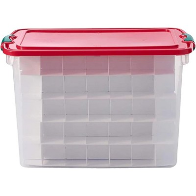 112 Quart Clear Plastic Stackable Holiday Storage Boxes with Red Lids, 4 Pack