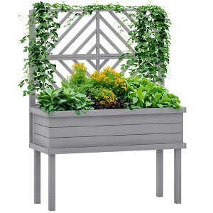 Outsunny Raised Garden Bed with Trellis for Climbing Plants, Wood Planter with Legs, Drainage Holes & Filter - 1 of 4