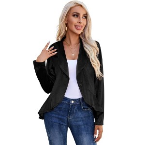 Clearlove Women's Long Sleeve Velvet Blazer with Cascading Ruffle Detail Single Button Closure - 1 of 4