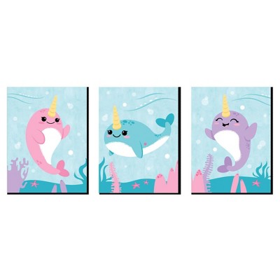 Big Dot of Happiness Narwhal Girl - Under the Sea Nursery Wall Art and Kids Room Decorations - Gift Ideas - 7.5 x 10 inches - Set of 3 Prints