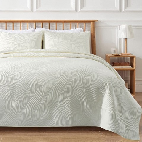 Peace Nest Soft Quilted 3-Piece Coverlet Set Ivory, King