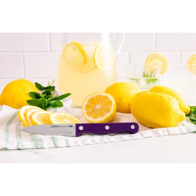 Ginsu Kiso Dishwasher Safe 14pc Knife Block Set Natural with Purple Handles: Stainless Steel Cutlery, Kitchen Knives