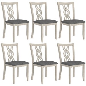VECELO Rustic Wooden Dining Chairs, Rubber Wood Kitchen Chairs with Padded Seat & Elegant Hollowed Backrest, Gray - 1 of 4