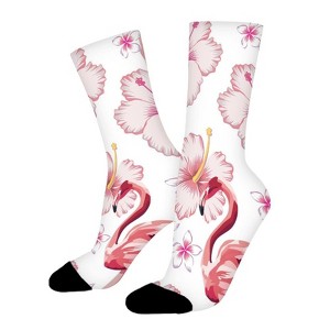 Dsane Flamingo With Flowers Women Printed Crew Socks Funny Funky Socks Soft Polyester Novelty Gifts for Artists Men - 1 of 1