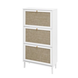 FONTOI 3 Door Shoe Rack with Metal Feet and Foot Pads, Freestanding Shoe Storage Cabinet for Entryway, Living Room, Porch, White, 9.25"*48.98"*23.62" - 1 of 4