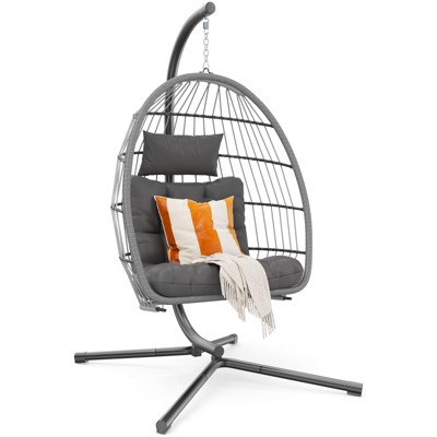 Garvee Hanging Pumpkin Patio Chair Stand and Cover, Dreamcatcher Gray Cushion