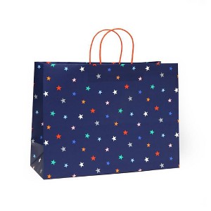 XL Vogue Bag Stars with Silver Metallic Ink Navy Blue - Spritz™: Jumbo Paper Gift Bag, 12" H x 16" W x 6" D, All Occasions - 1 of 3