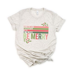 Simply Sage Market Women's Be Merry Stripes Short Sleeve Graphic Tee - 1 of 3