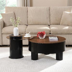 Lyngins Nesting Coffee Table Set – 2 Round Tables with Storage Drawer, MDF & Tempered Glass, Modern Center Table & Living Room Table - 1 of 4