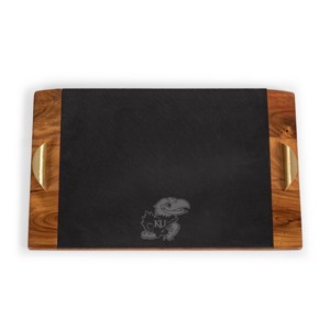 NCAA Kansas Jayhawks Covina Acacia Wood and Slate Black with Gold Accents Serving Tray - 1 of 4