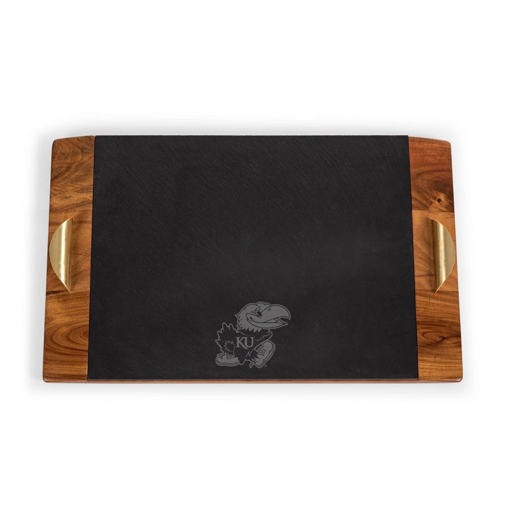 Photos - Serving Pieces NCAA Kansas Jayhawks Covina Acacia Wood and Slate Black with Gold Accents Serving Tray